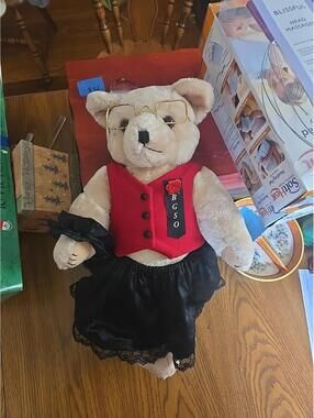 Articulated Teady Bear with Vest Dress and Glasses Vintage 16 Inches Tall
